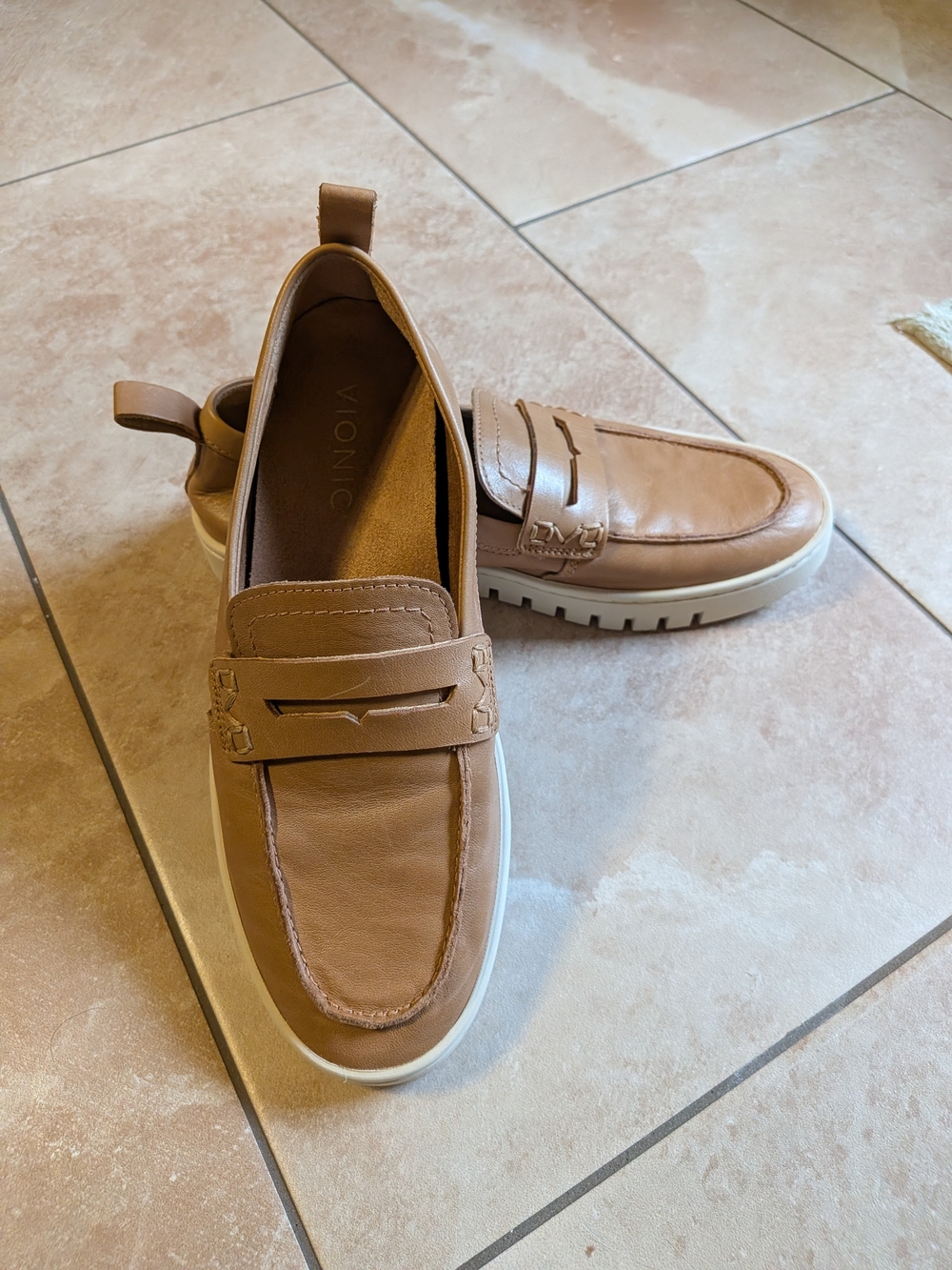Vionic Brown Leather Penny Loafers with White Sole